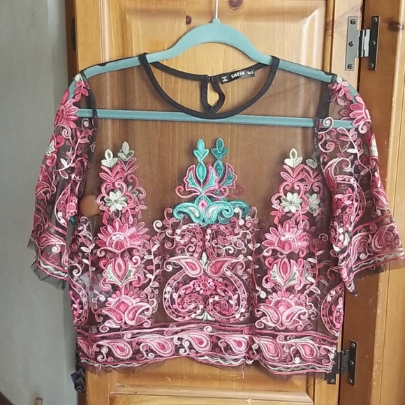 Ultra-Sheer Embroidered Mesh Tee - Picture 1 of 4